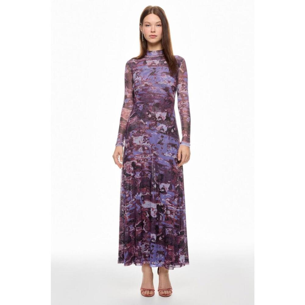 Ronny Kobo x RTR Printed Mesh Maxi Dress Size XS with Mesh Tear & Open Seam
